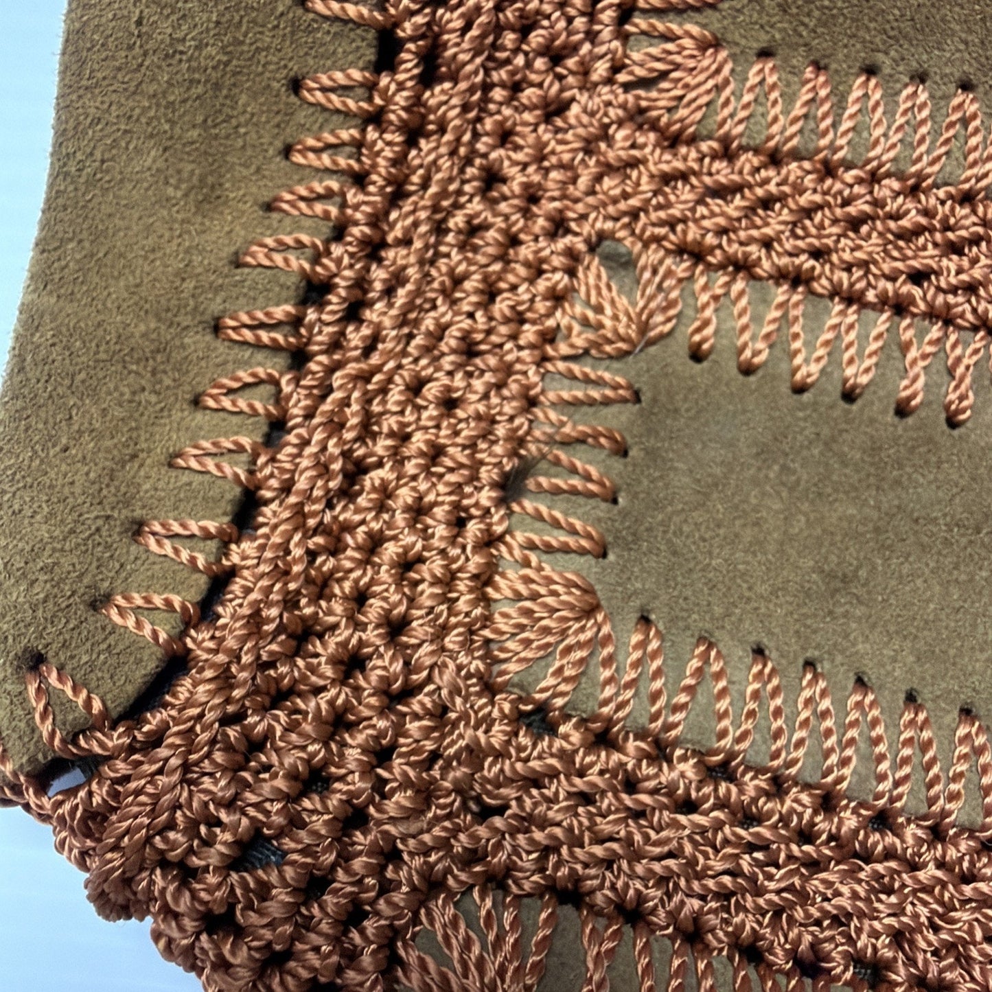 Vintage Solar Ltd Italy Brown Suede Leather Crochet Patchwork Purse As Is
