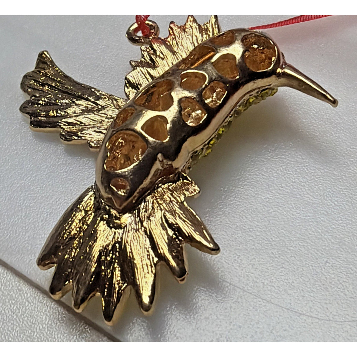 Rhinestone Gold Yellow Hummingbird Ornament Black Eyes