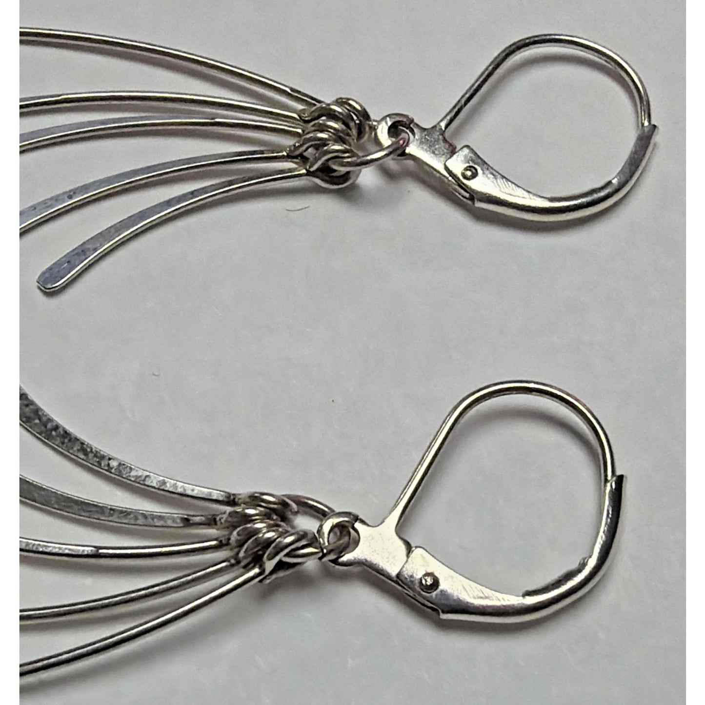 Vintage Sterling Silver Fan Fringe Feather Dangle Hinged Hook Earrings
