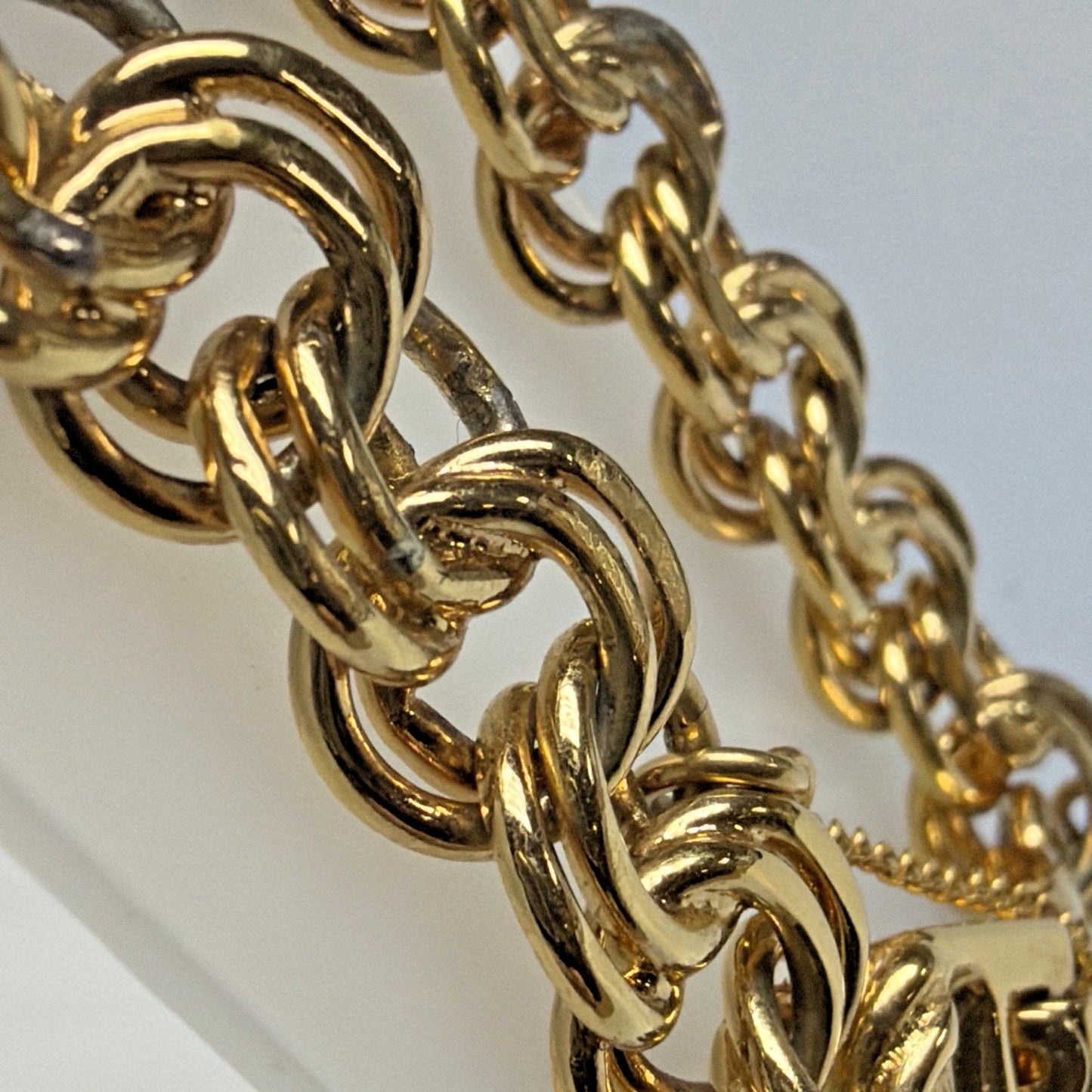 Vintage Monet Gold Tone Double Chain Link Bracelet Safety Chain Clasp