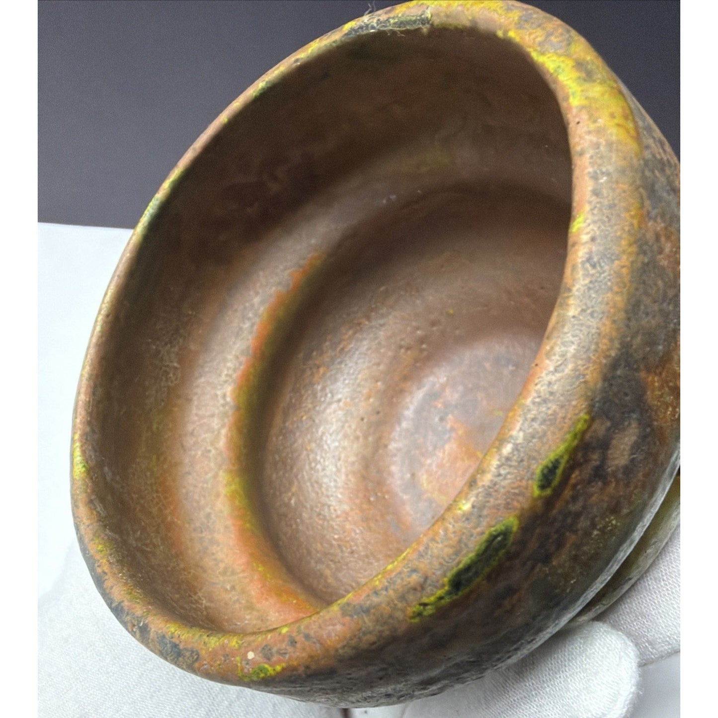 Old Raku Studio Art Pottery Glazed Abstract Fired Vase Planter Bowl