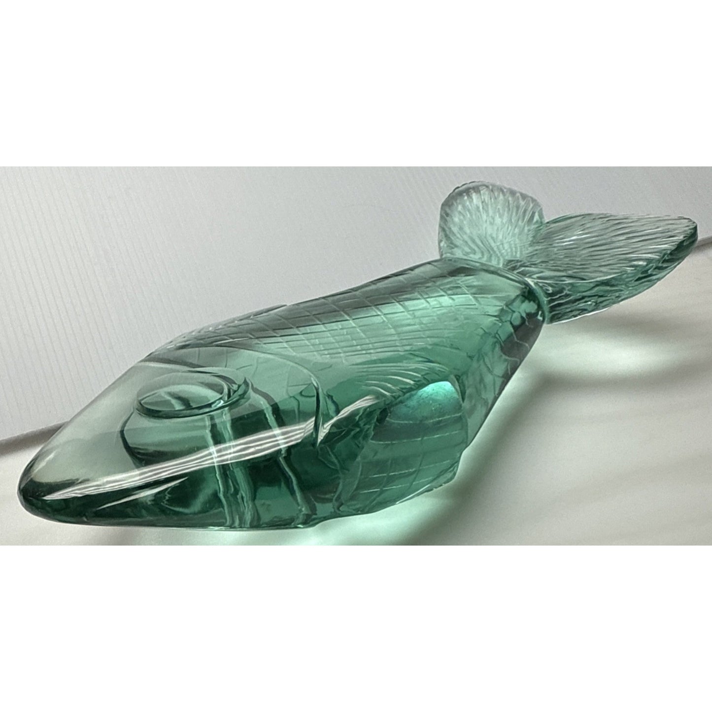 Vintage Cut Crystal Goldfish Big Eye Koi Fish Sculpture Aqua Green As-Is