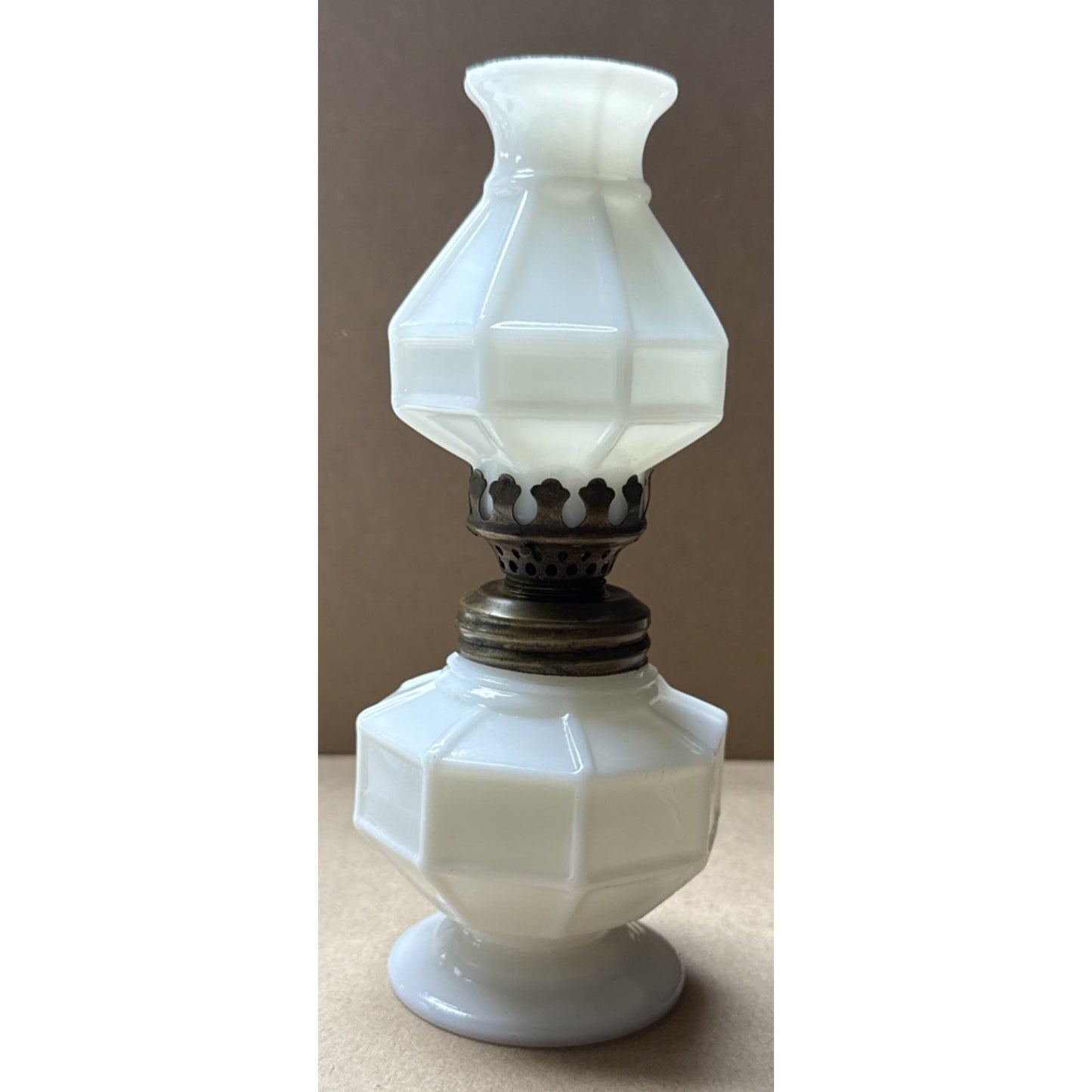 Antique Miniature Oil Lamp Mission Block Milk Glass As-Is