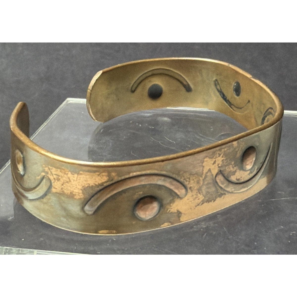 Solid Pure Copper Cuff Bracelet Adjustable Masonic Raised Eye Crescent Moon