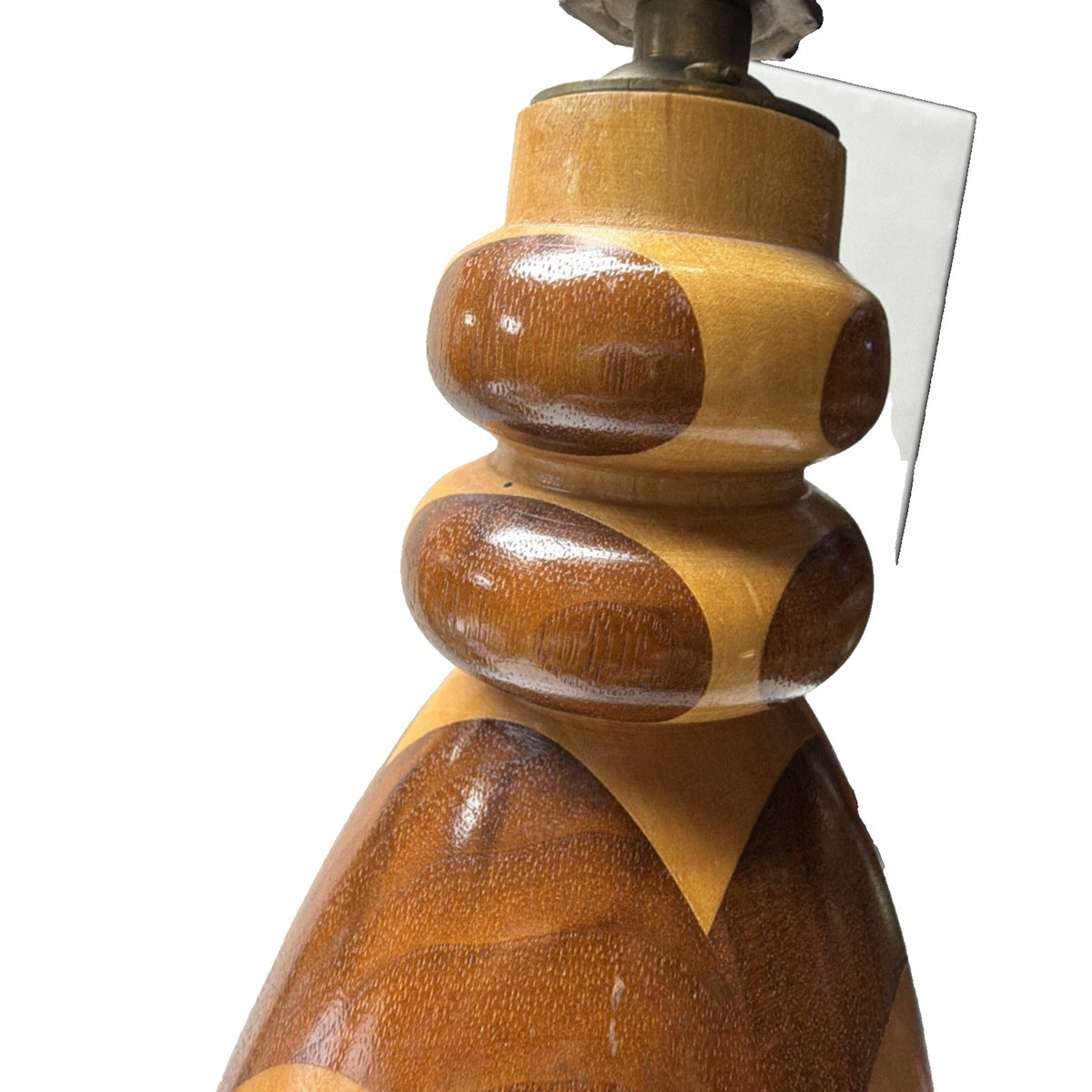 MCM Large Inlaid Wood Hand Turned Table Lamp Marquetry Parquetry No Shade