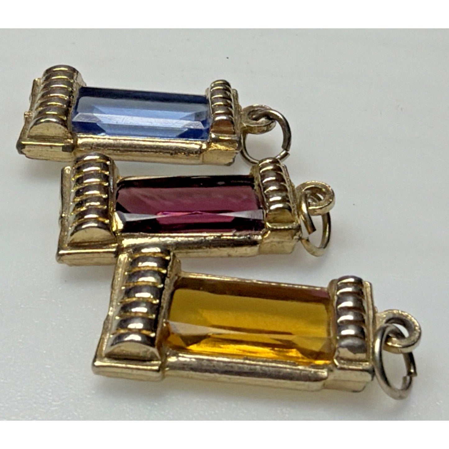 Vtg Lot of 5 Metal Glass Crystal Cut Gemstone Pendant Charms Lantern As Is Read
