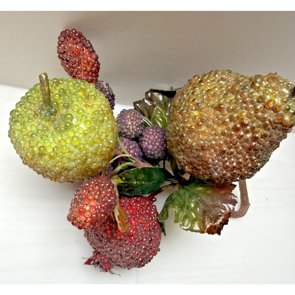 Vintage Glass Beaded Jeweled Faux Fruit Bouquet Pear Pomegranate Raspberry Grape