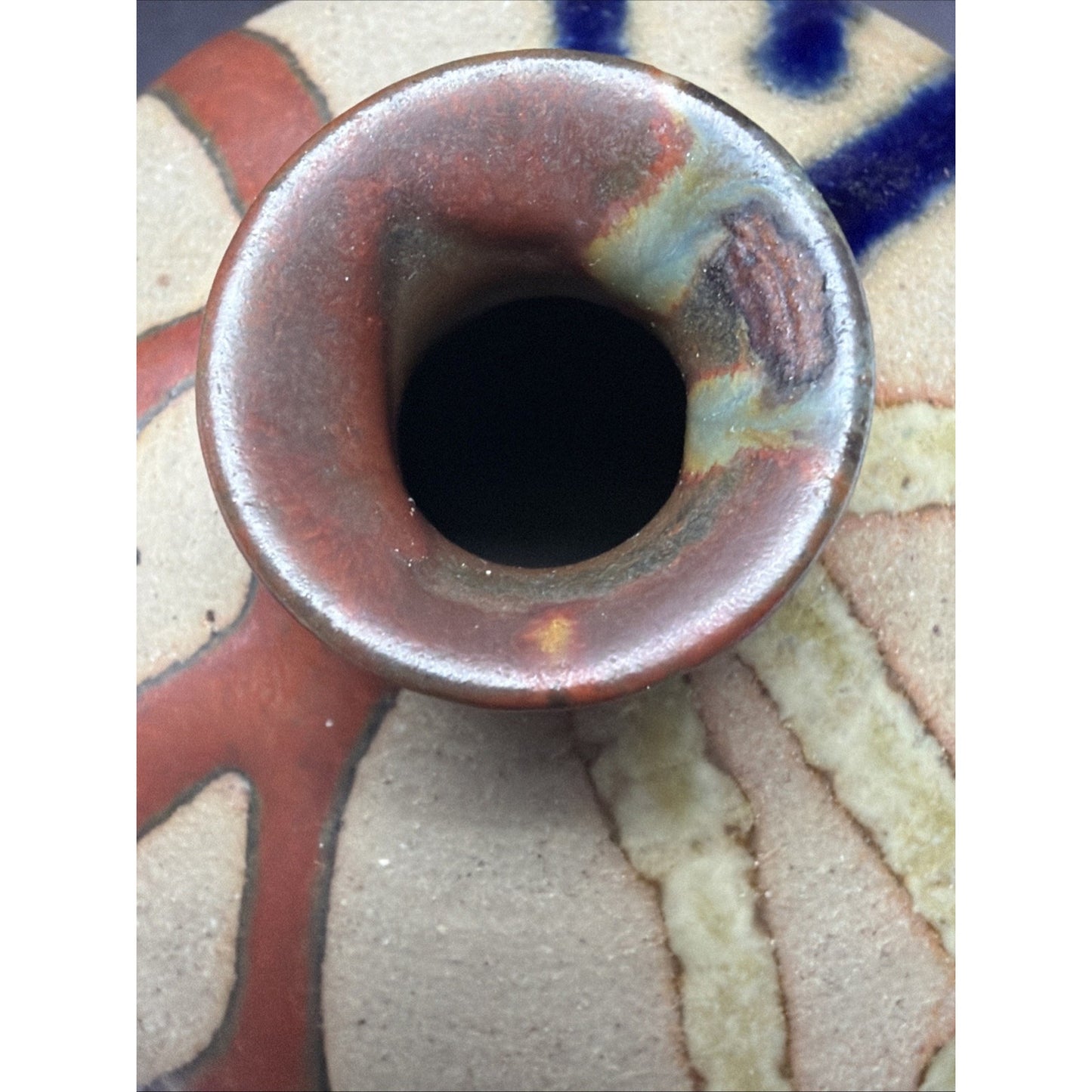 Mid Century OMC Japan Pottery Weed Pot Vase Mini Glazed Abstract Stripes