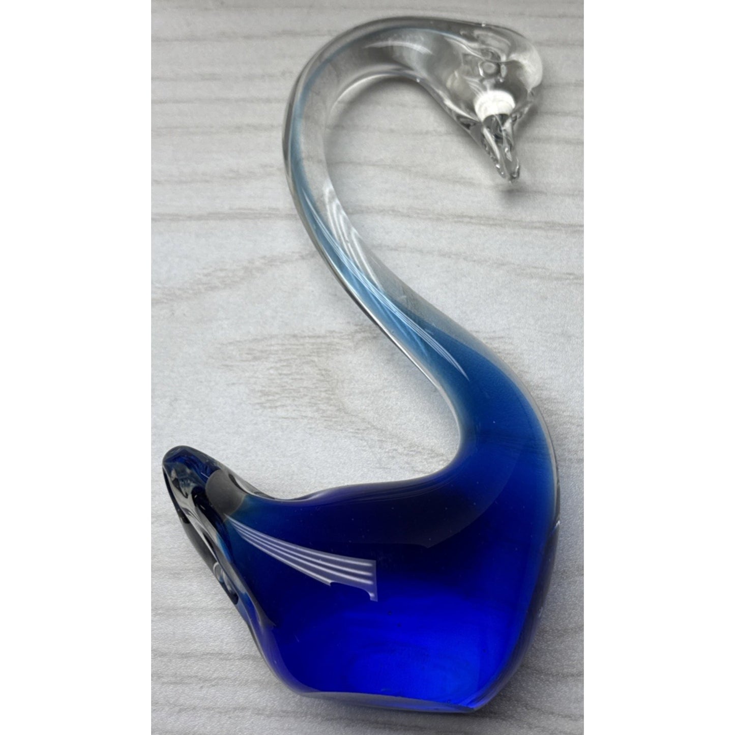Vtg Murano Sommerso Art Glass Swan Long Neck Figurine Cobalt Blue Paperweight