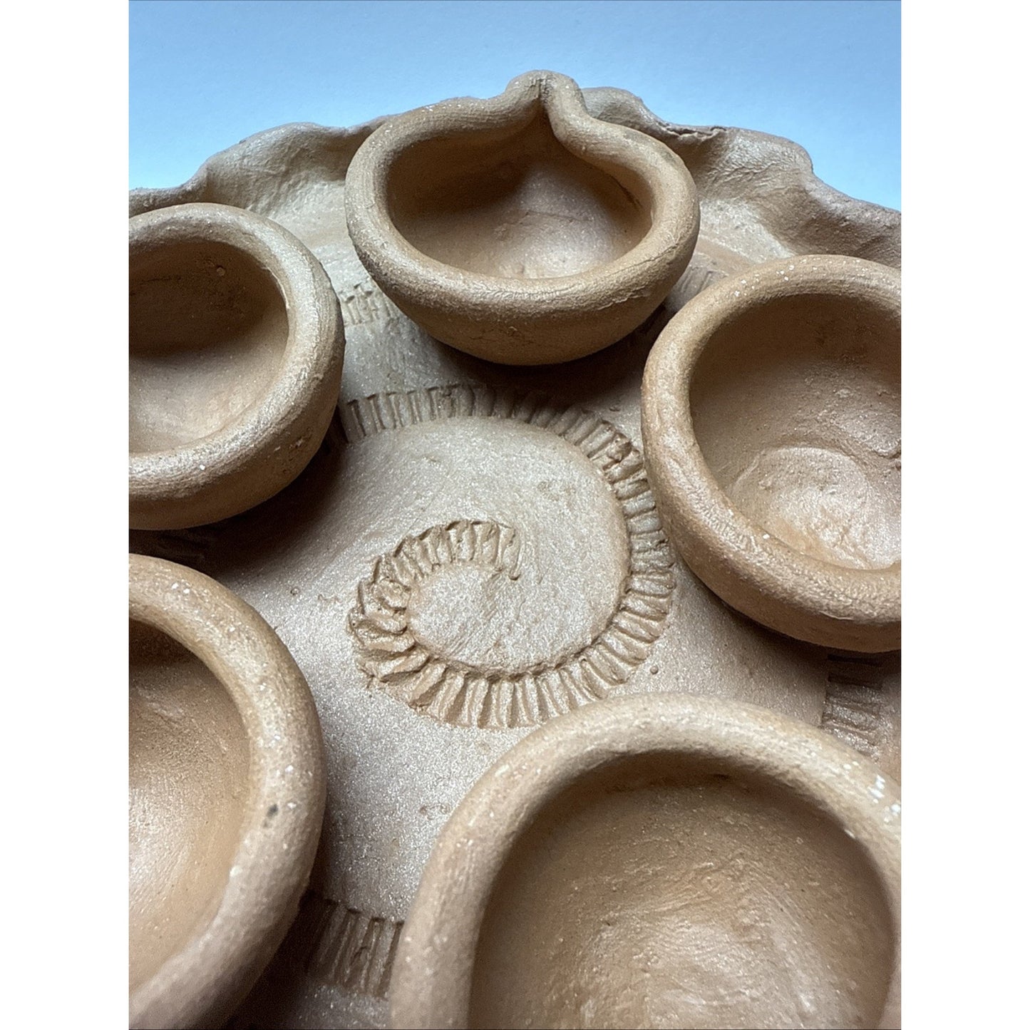Clay Pot Diwali Oil Prayer Lamp Mitti Diya Plate Five Candle As Is