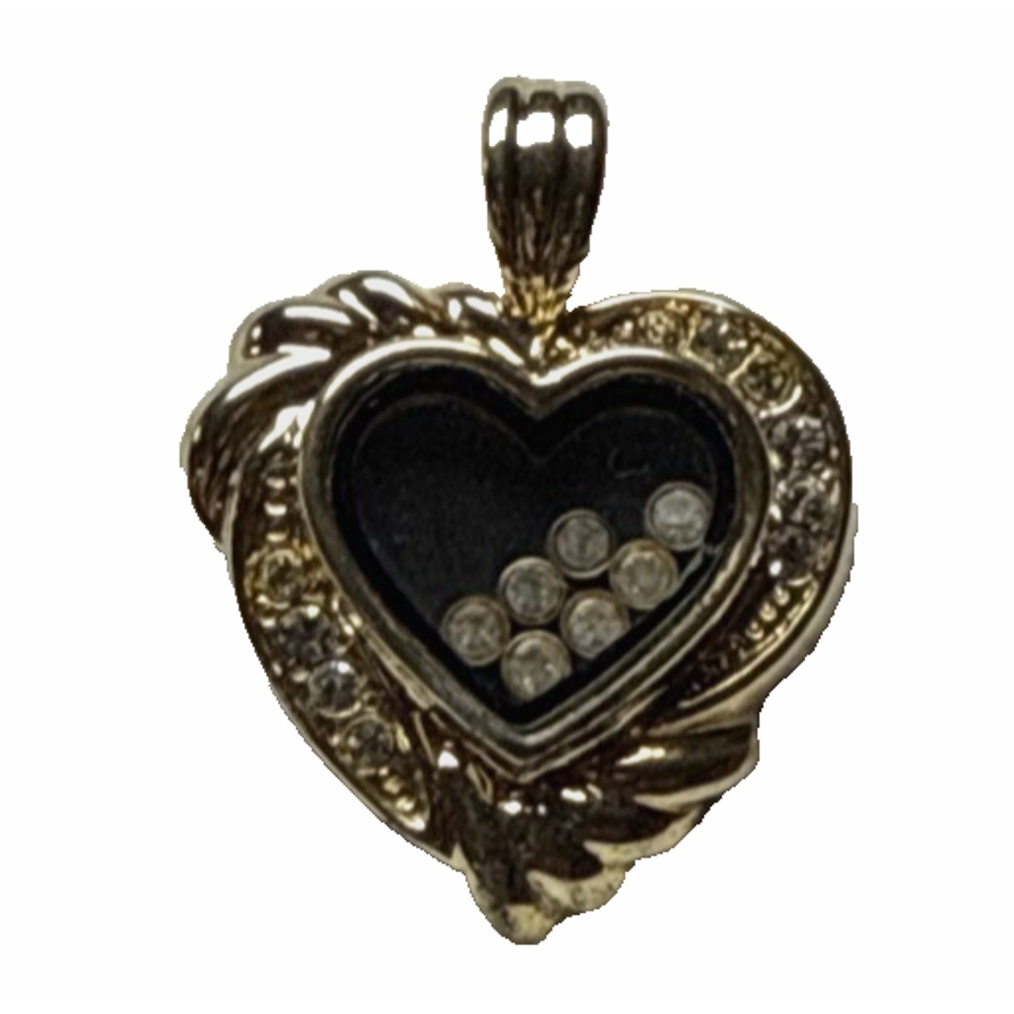 Vintage Gold Tone Floating Crystals Heart Pendant Black