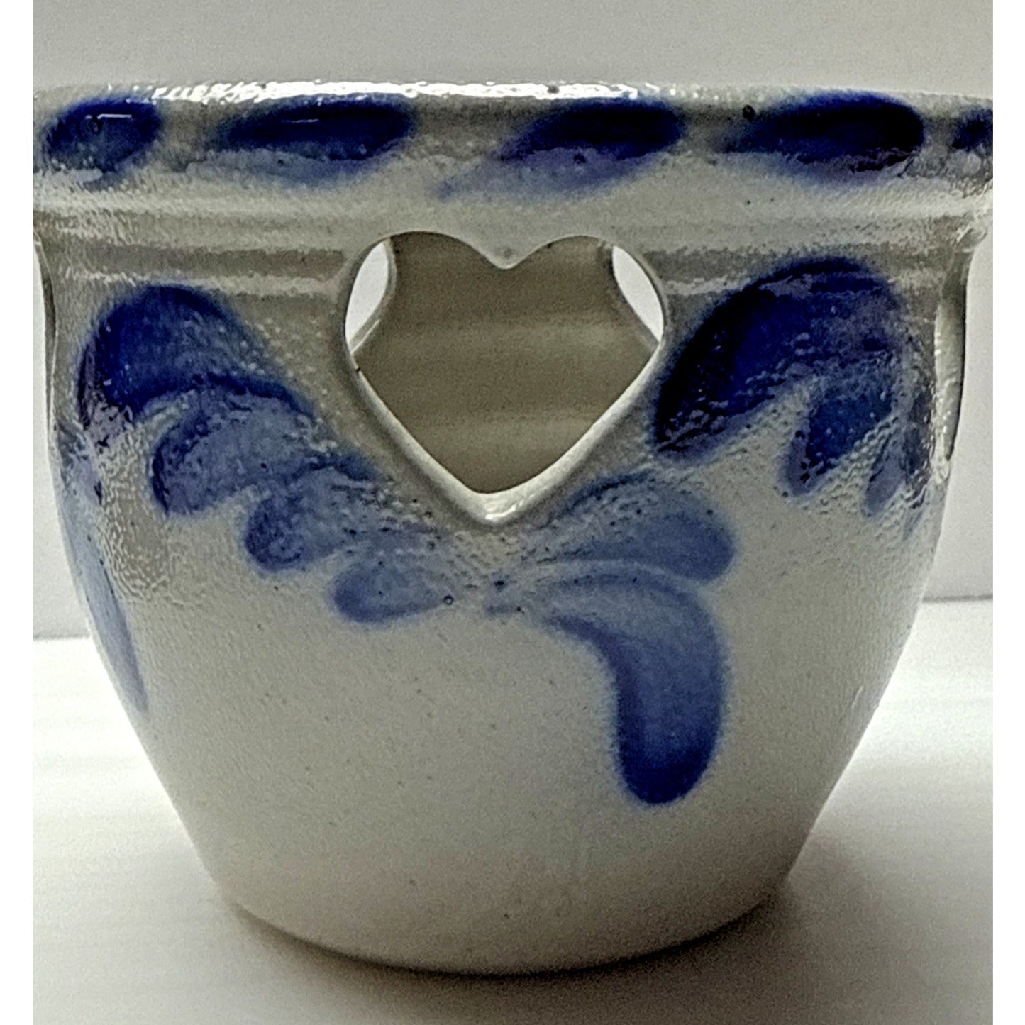 Vintage Eldreth Pottery Salt Glaze Reticulated Heart Crock Bowl Candle Holder