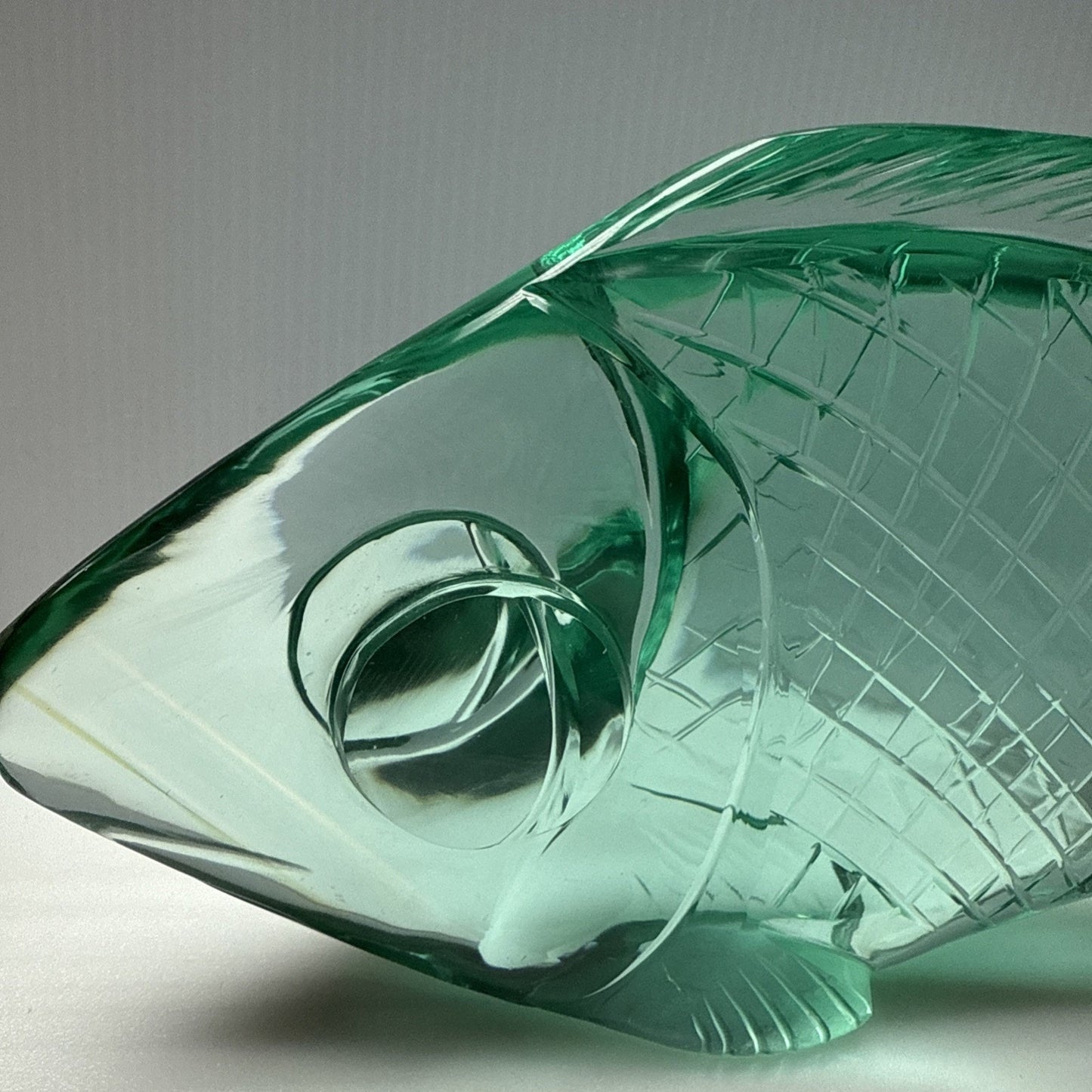 Vintage Cut Crystal Goldfish Big Eye Koi Fish Sculpture Aqua Green As-Is