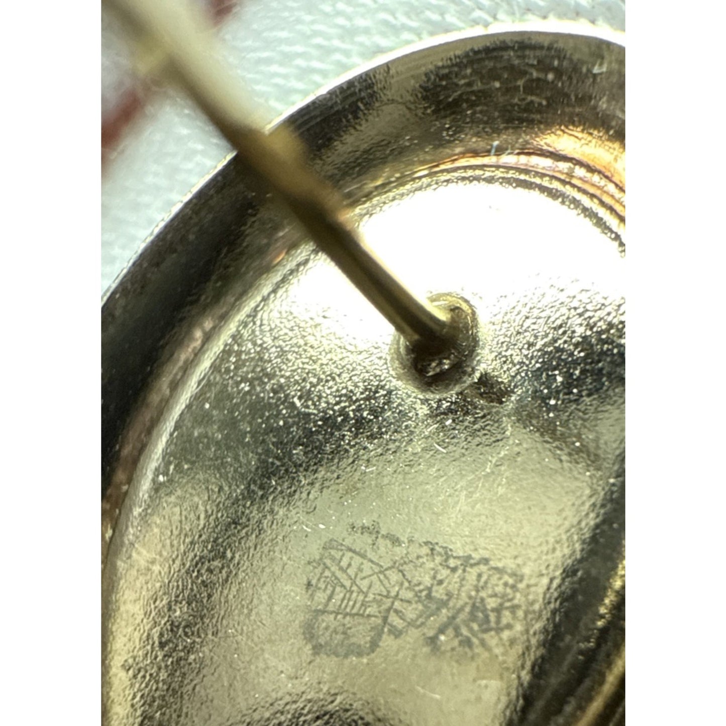 Vintage Gold Tone Metal Hematite Cabochon Earrings Oval Post Stud Large As-Is