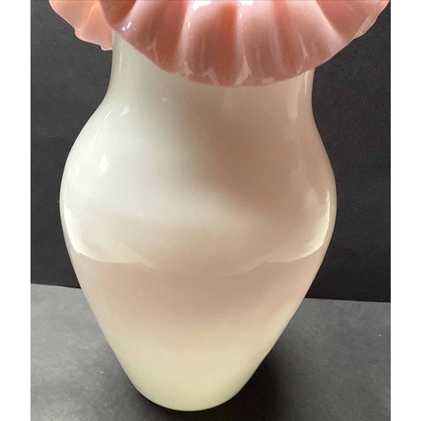 Victorian Lot of 3 Peachblow Glass Crimped Rim Pink White Vases As-Is