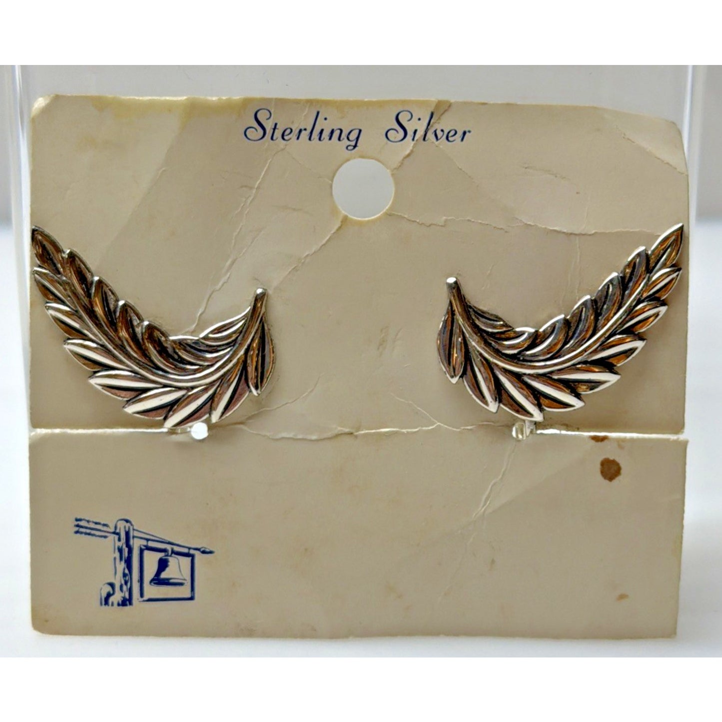 Vtg Bell Trading Post Sterling Silver Leaf Earrings Feathered Screw Back Card