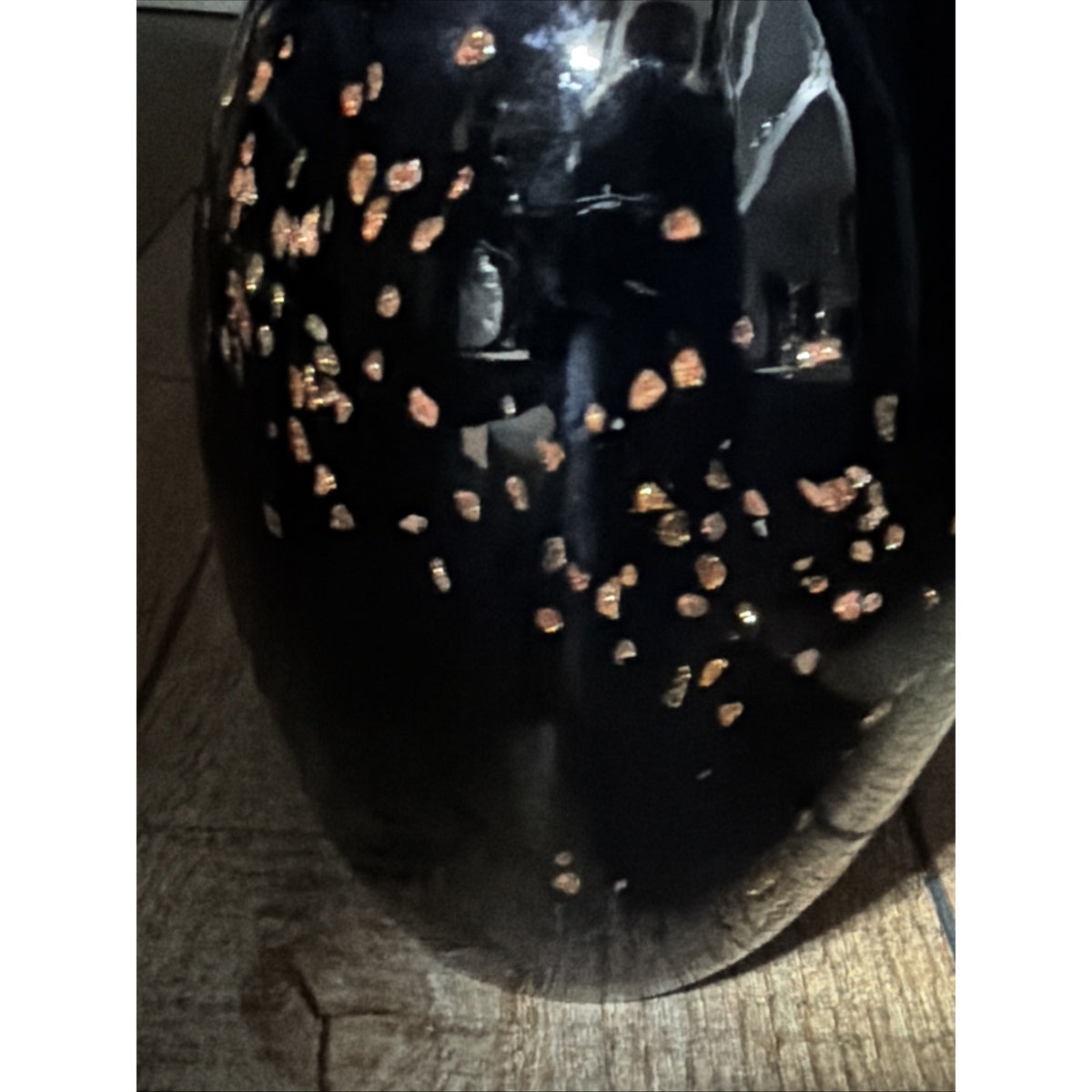 Vtg Black Glass Window Paperweight Aventurine Goldstone Jellyfish UV Reactive