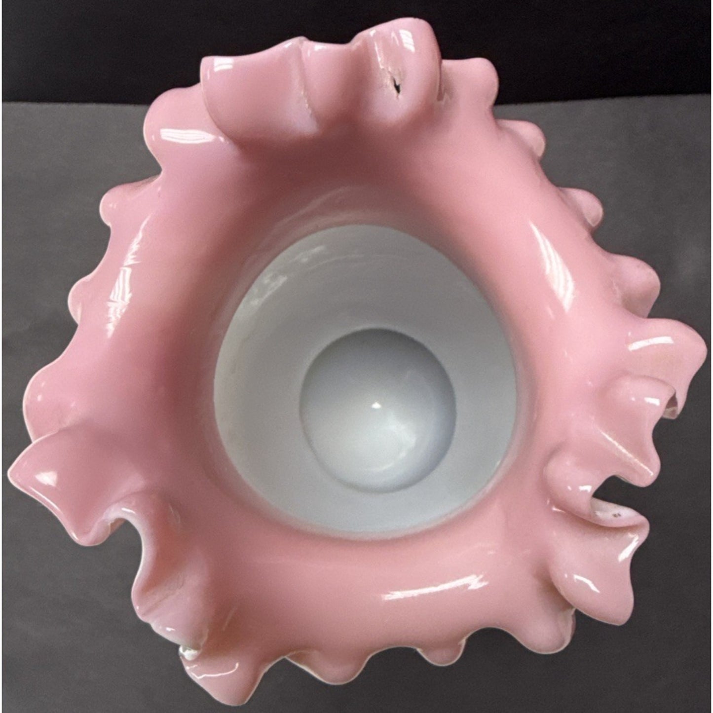 Victorian Lot of 3 Peachblow Glass Crimped Rim Pink White Vases As-Is