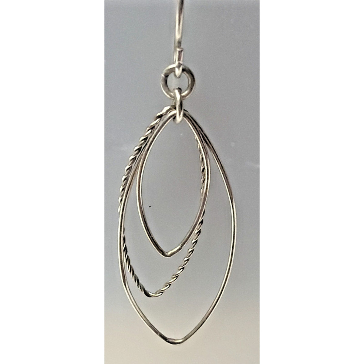 Modernist Sterling Silver Triple Hoop Dangle Drop Earrings Teardrop Elongated