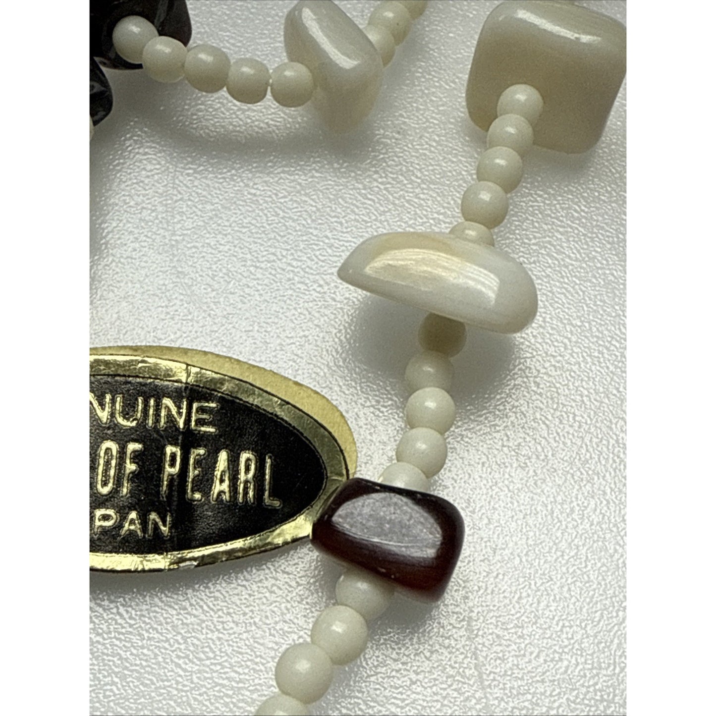 Vintage Mother of Pearl Strand Necklace Beaded Tags