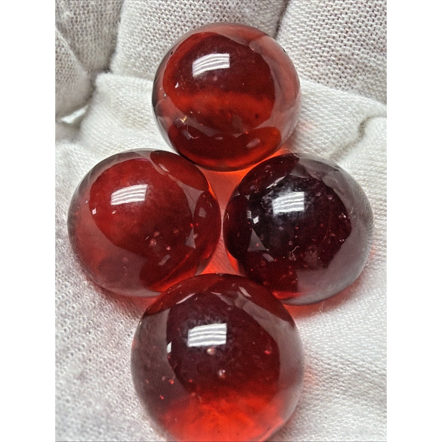 Vintage Lot of 4 Clear Ruby Red Cadmium Slag Glass Marbles UV Reactive As Is