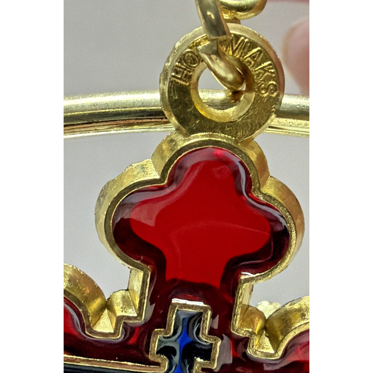 Vtg Holovaik Religious Orthodox Enamel Cross Chain Pendant Gold Tone Red Black