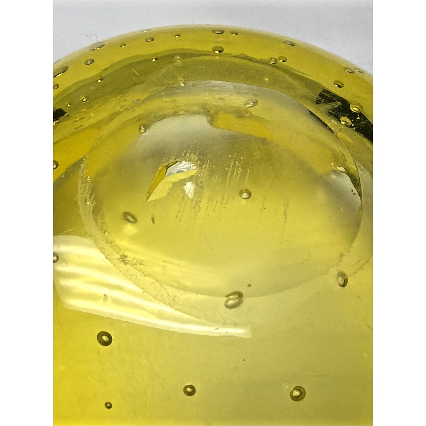 Vtg Kreiss Art Glass Bullicante Canary Yellow Controlled Bubbles Bowl Ashtray