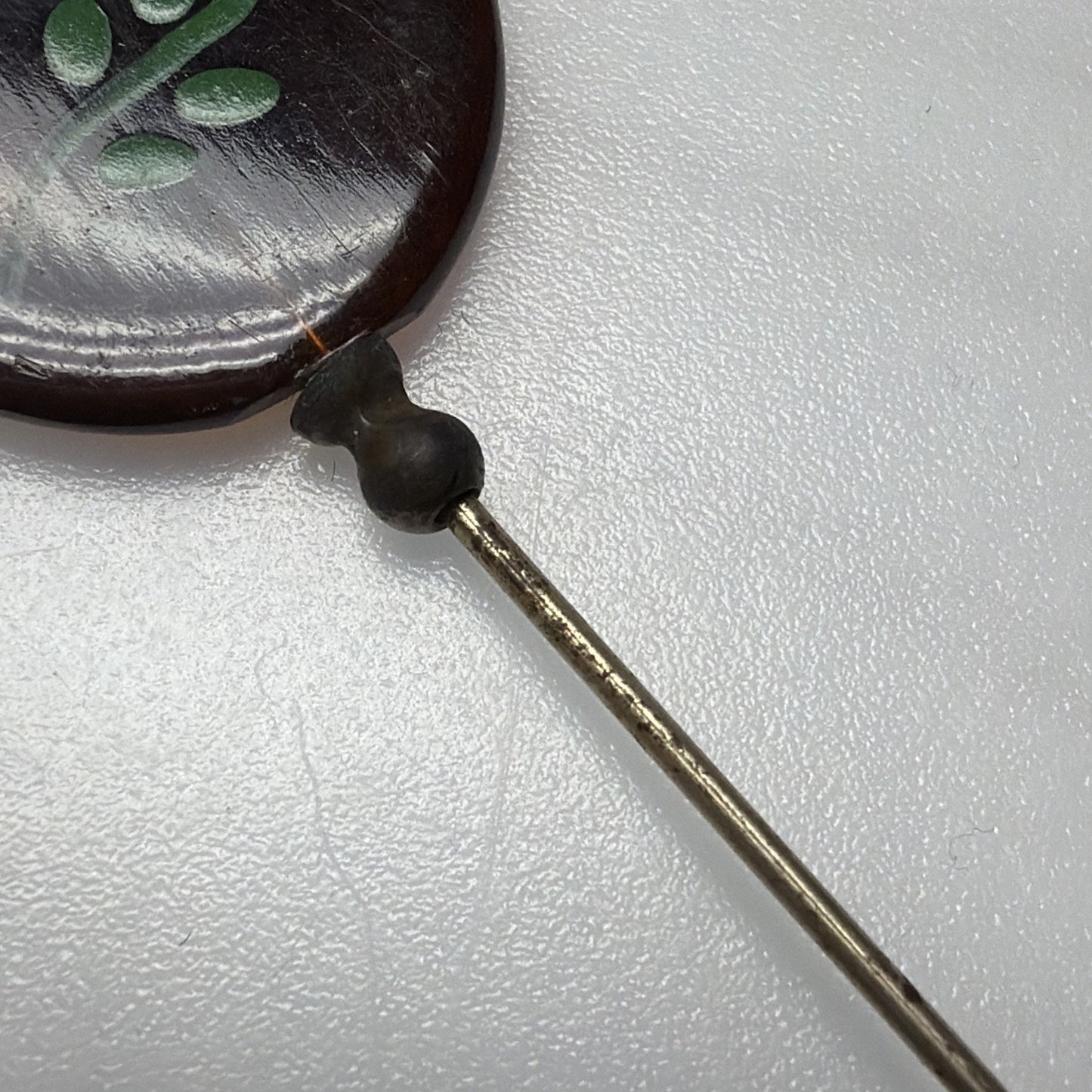 Art Deco Tortoise Shell Hair Pin Stick Pin Faux Hand Painted Enameled As Is