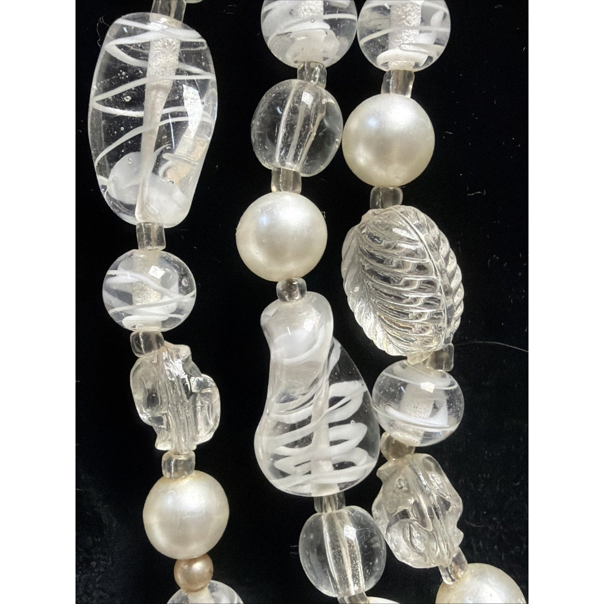 Vintage Japan Multi Strand Beaded Necklace Art Glass Faux Pearl Lucite Molded