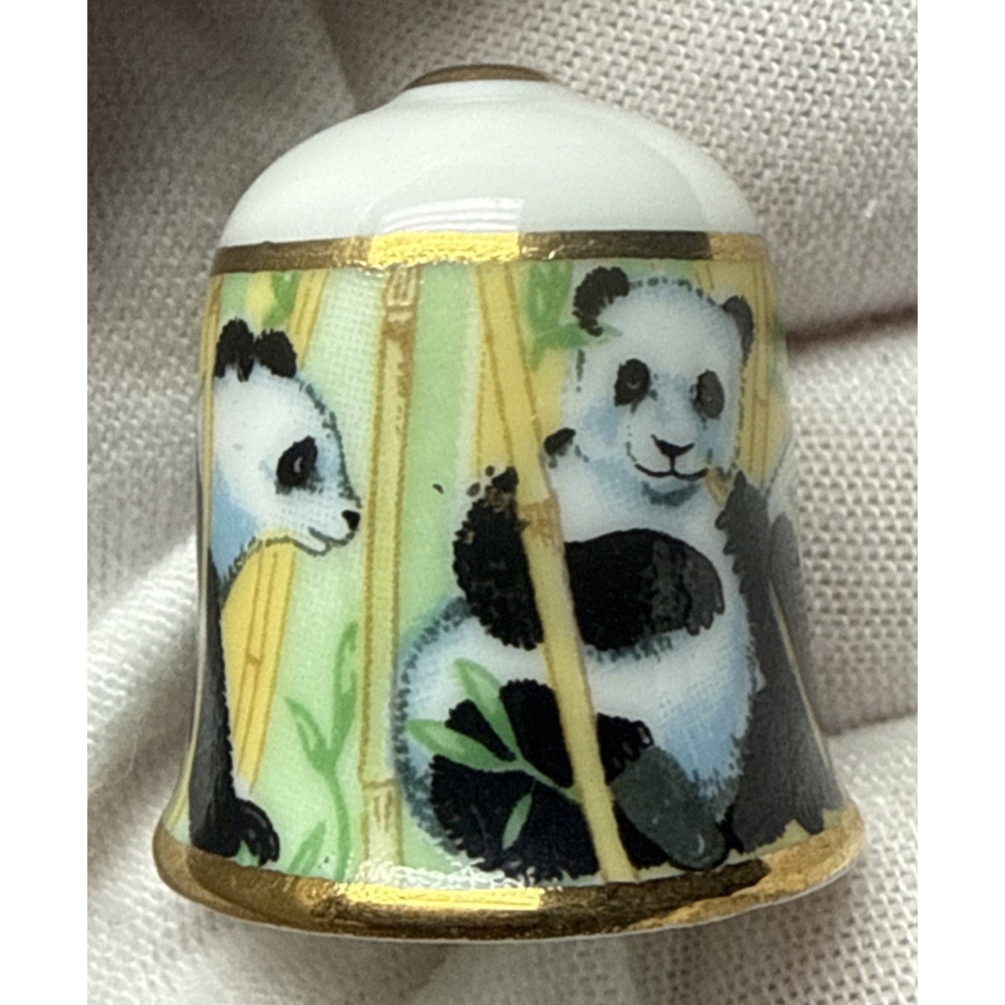 Vtg Lot of 6 TCC Japan Thimbles Porcelain Panda Floral Takiro Shibata Shozan