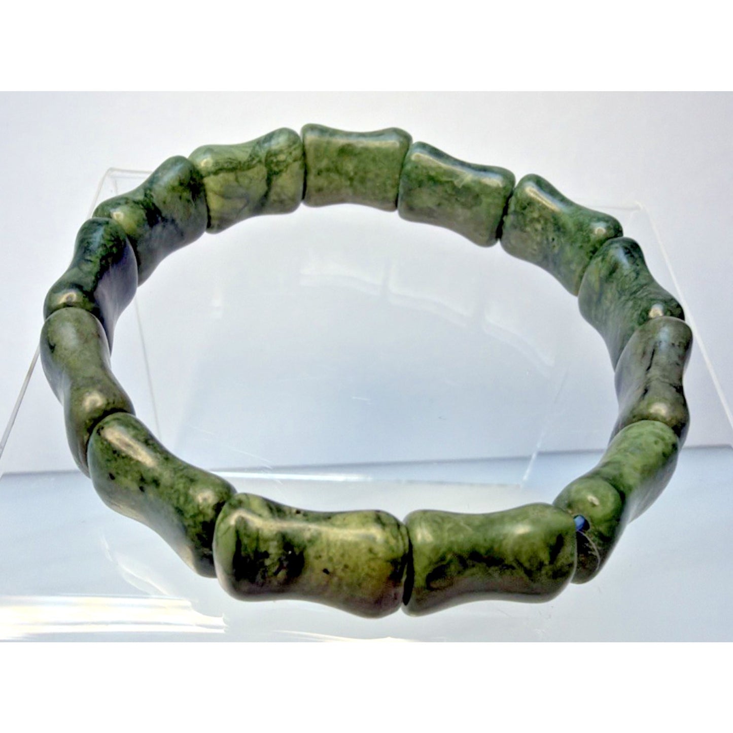 Natural Nephrite Jade Serpentine Stretch Bracelet Good Luck Bamboo Bone Read
