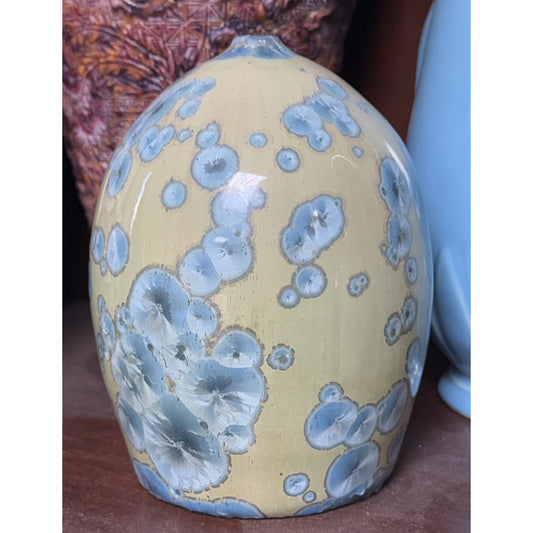 Modern Studio Art Pottery Crystalline Glaze Vase Weed Pot Blue Green As Is
