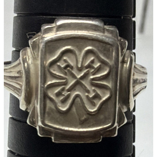 Vtg Sterling Silver 4H Clover Ring Signet Club Adjustable Sz 9.5