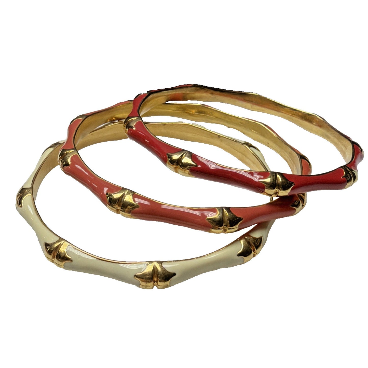 Vintage Lot of 5 Gold Metal Brass Enamel Bamboo Bracelets As Is