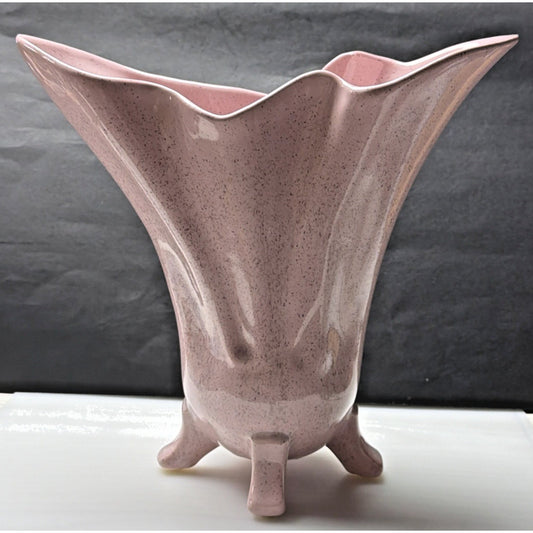 Vintage Shafer Art Pottery Pink Speckled Vase Fan Gladiola 922 As Is
