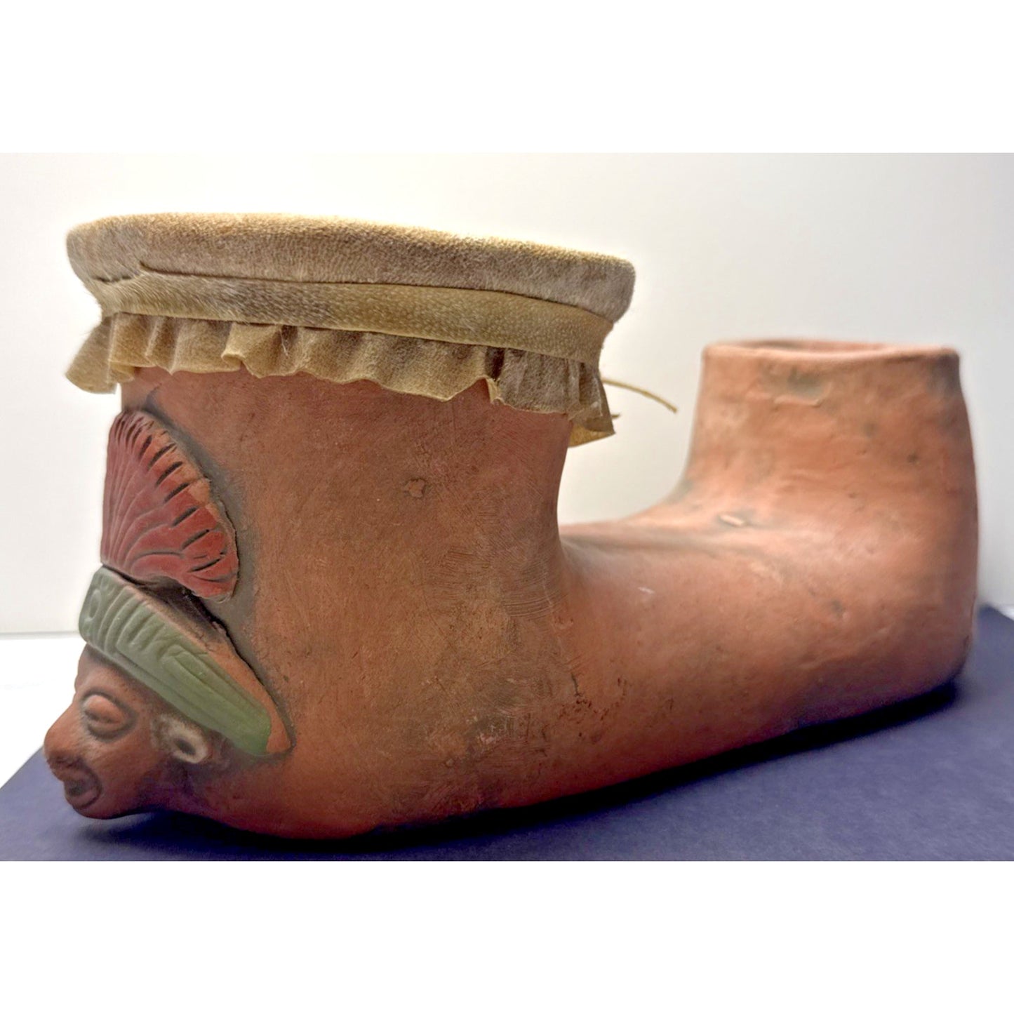 Vintage Mayan Aztec Folk Art Terracotta Clay Water Drum Figural Hide