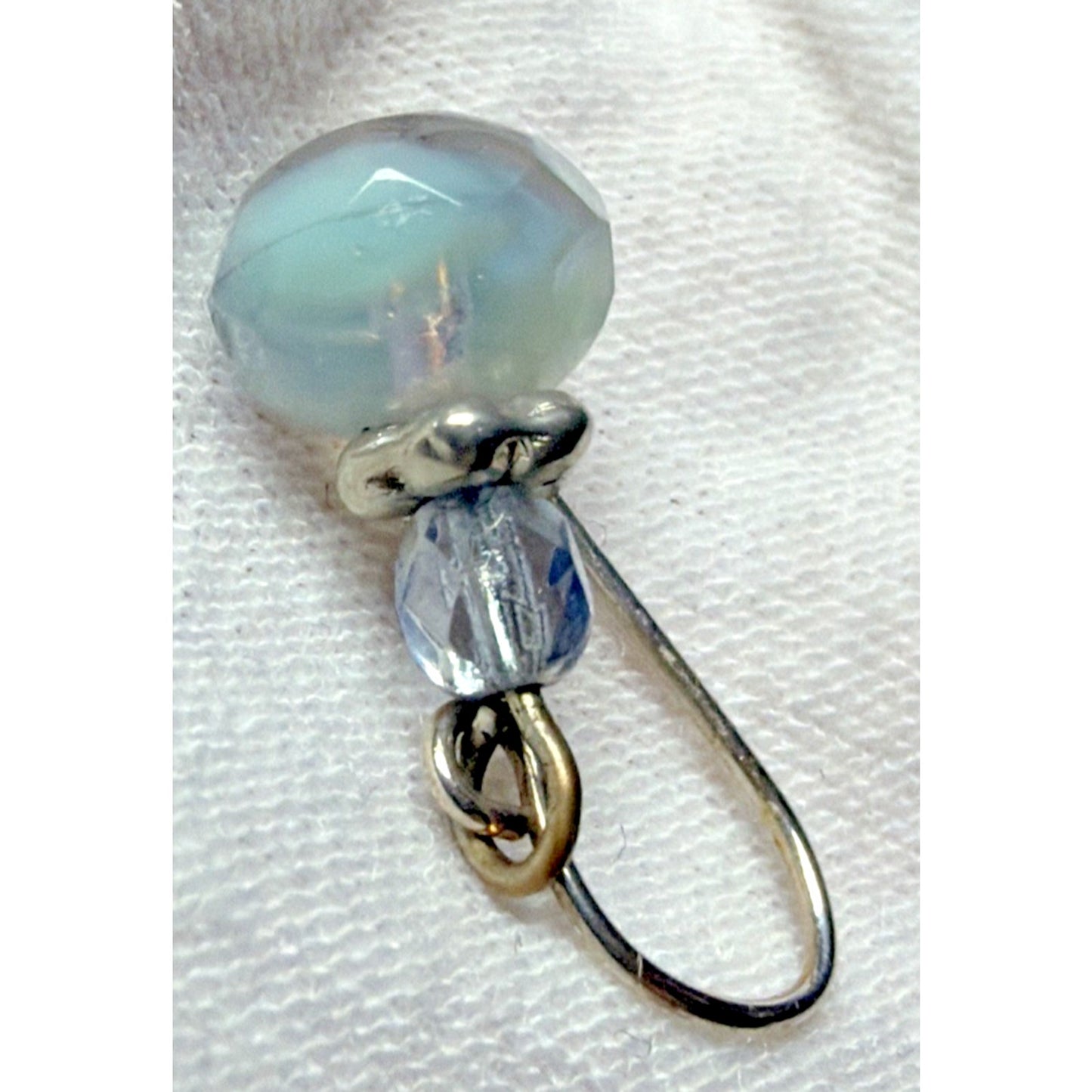 Vintage Sterling Silver Faceted AB Crystal Glass Uranium Dangle Earrings Mottled