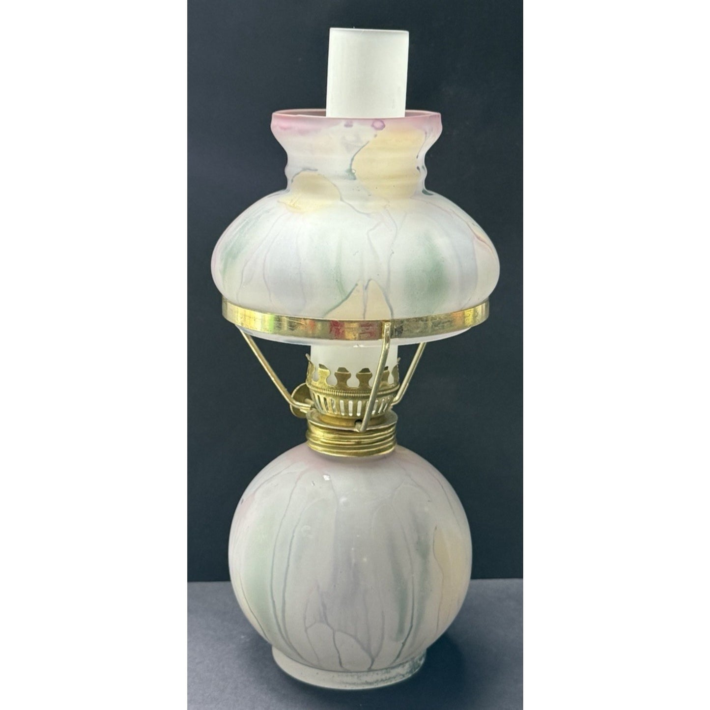 Art Nouveau Rueven Art Hand Painted Glass Miniature Oil Lamp As-Is