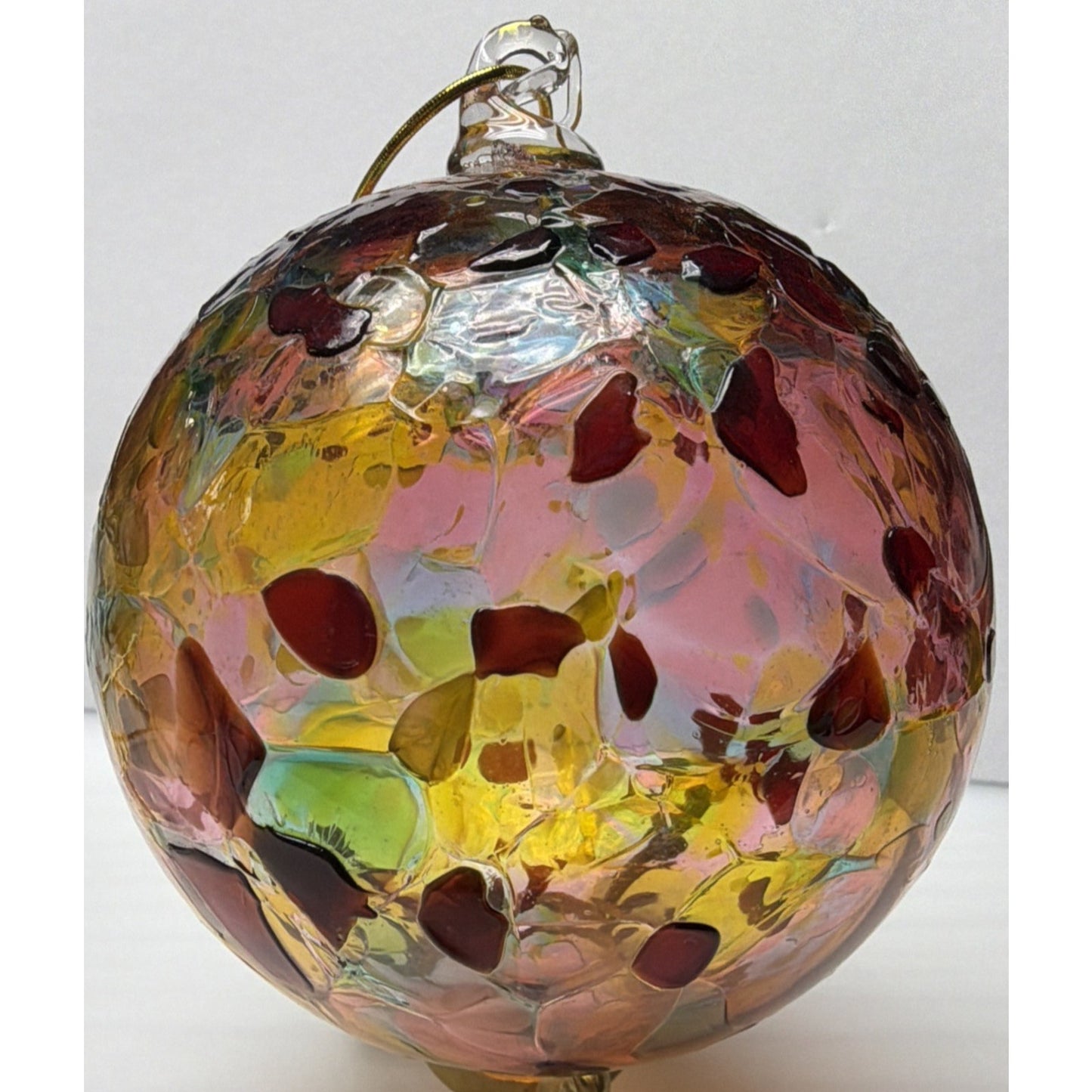 Art Glass Suncatcher Ornament Blown Mosaic Calico Pattern Textured