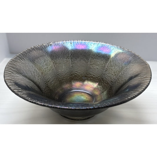 Vintage Imperial Glass Smoke Carnival Stretch Wide Panel Bowl Flare Rim As Is