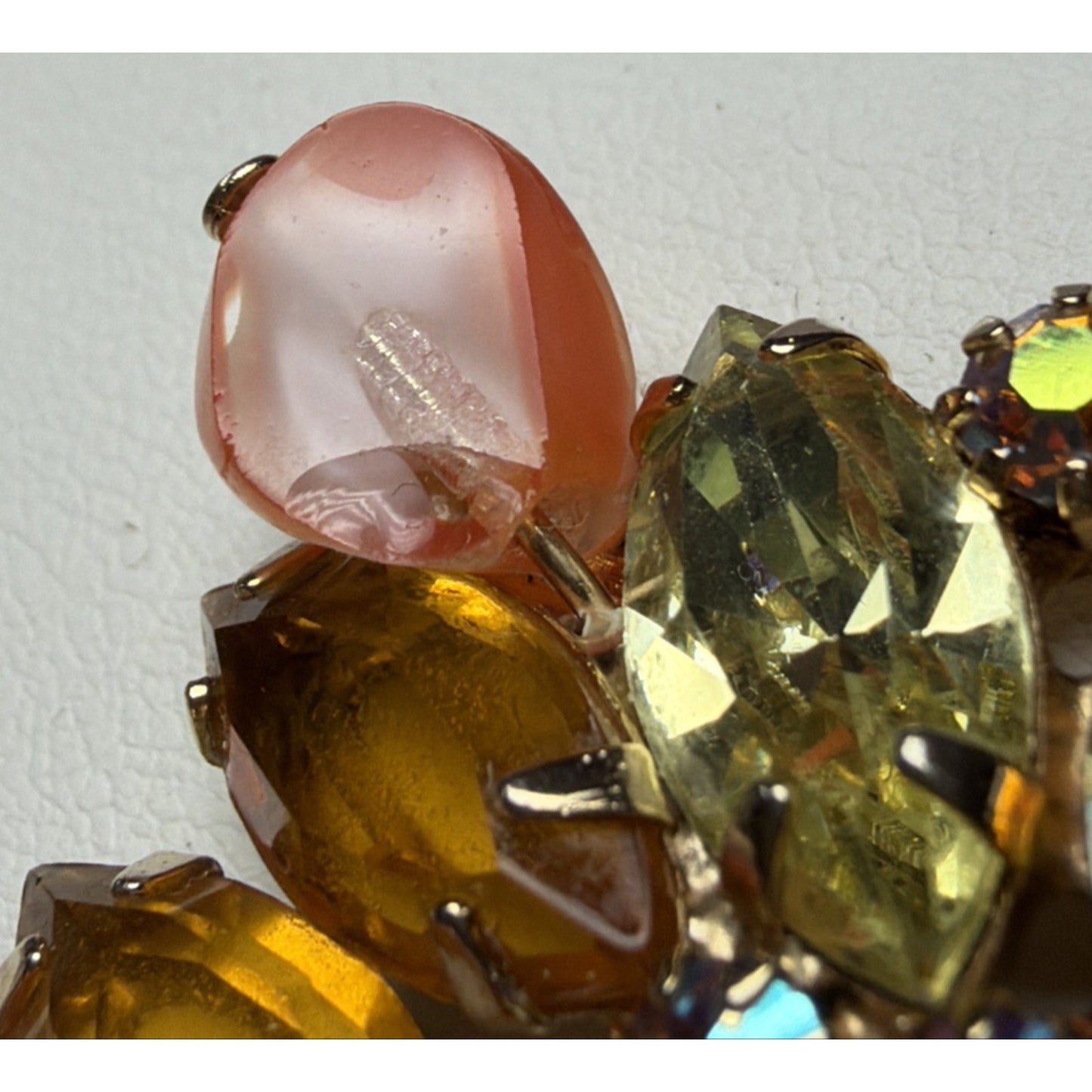 Juliana Yellow Amber Topaz Rhinestone Art Glass Window Bead Givre Clip Earrings