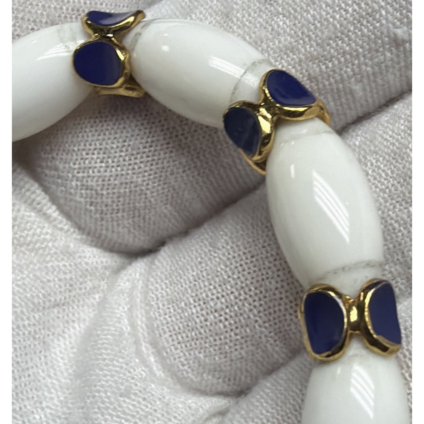 Vtg Crown Trifari White Lucite Blue Enamel Choker Necklace Earrings Set As Is