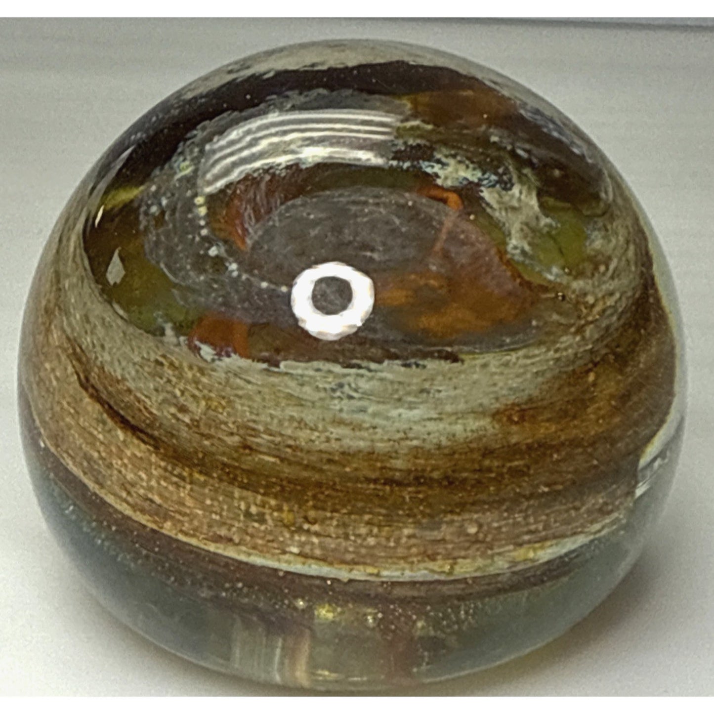 Vtg Isle of Wight Gold Orange Flame Iridescent Art Glass Paperweight Abstract