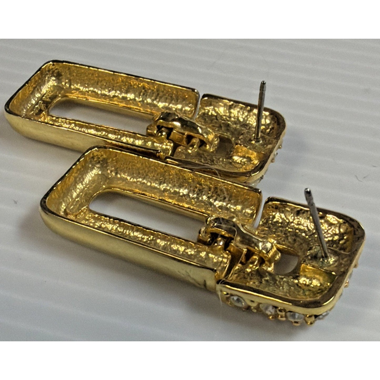Vintage Park Lane Gold Tone Pave Rhinestone Door Knocker Post Earrings Modernist