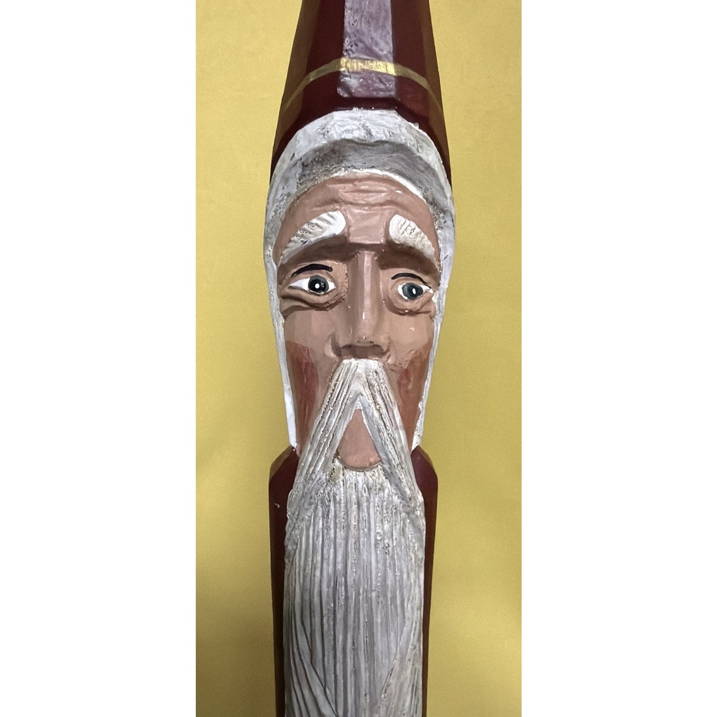 Folk Art Wood Carved Pencil Santa Claus Hand Painted Primitive Style Read 19.5