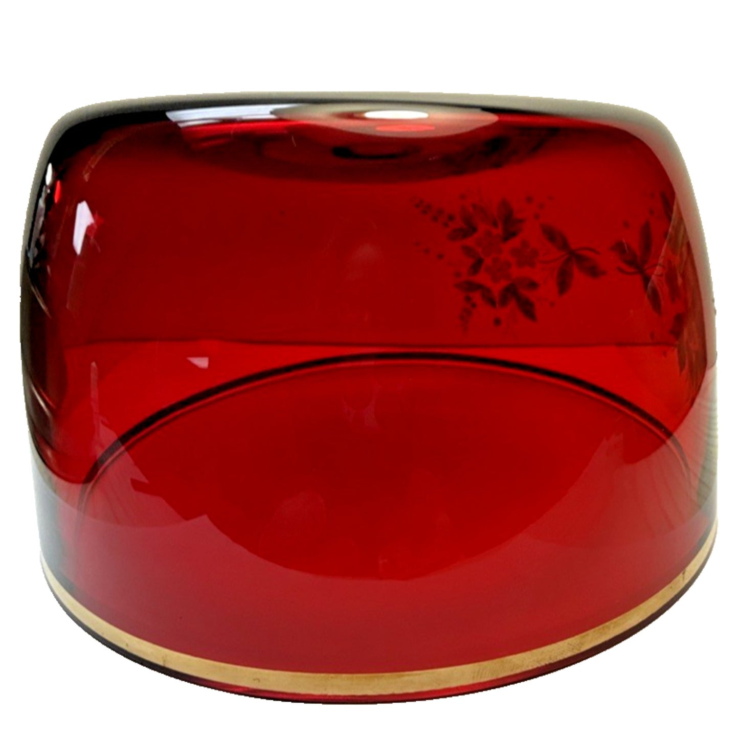 Vintage Czech Bohemian Ruby Red Crystal Hand Painted Enamel Bowl Flowers Gold