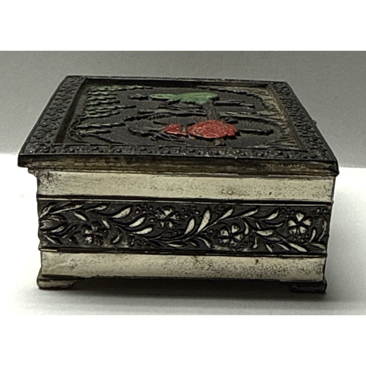 Vintage Victorian Metal Wood Cigarette Box Angel Women Ornate Japan As Is