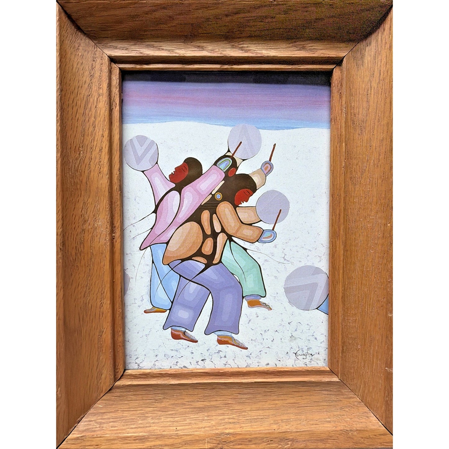 Vtg Cecil Youngfox Canadian Native Art Snow Singers Signed Wood Frame As Is