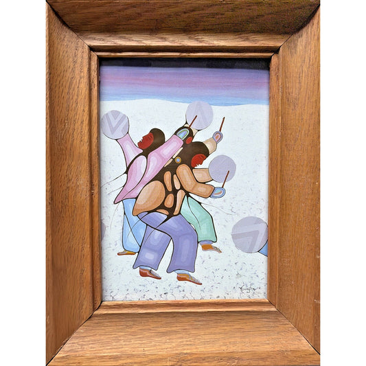Vtg Cecil Youngfox Canadian Native Art Snow Singers Signed Wood Frame As Is
