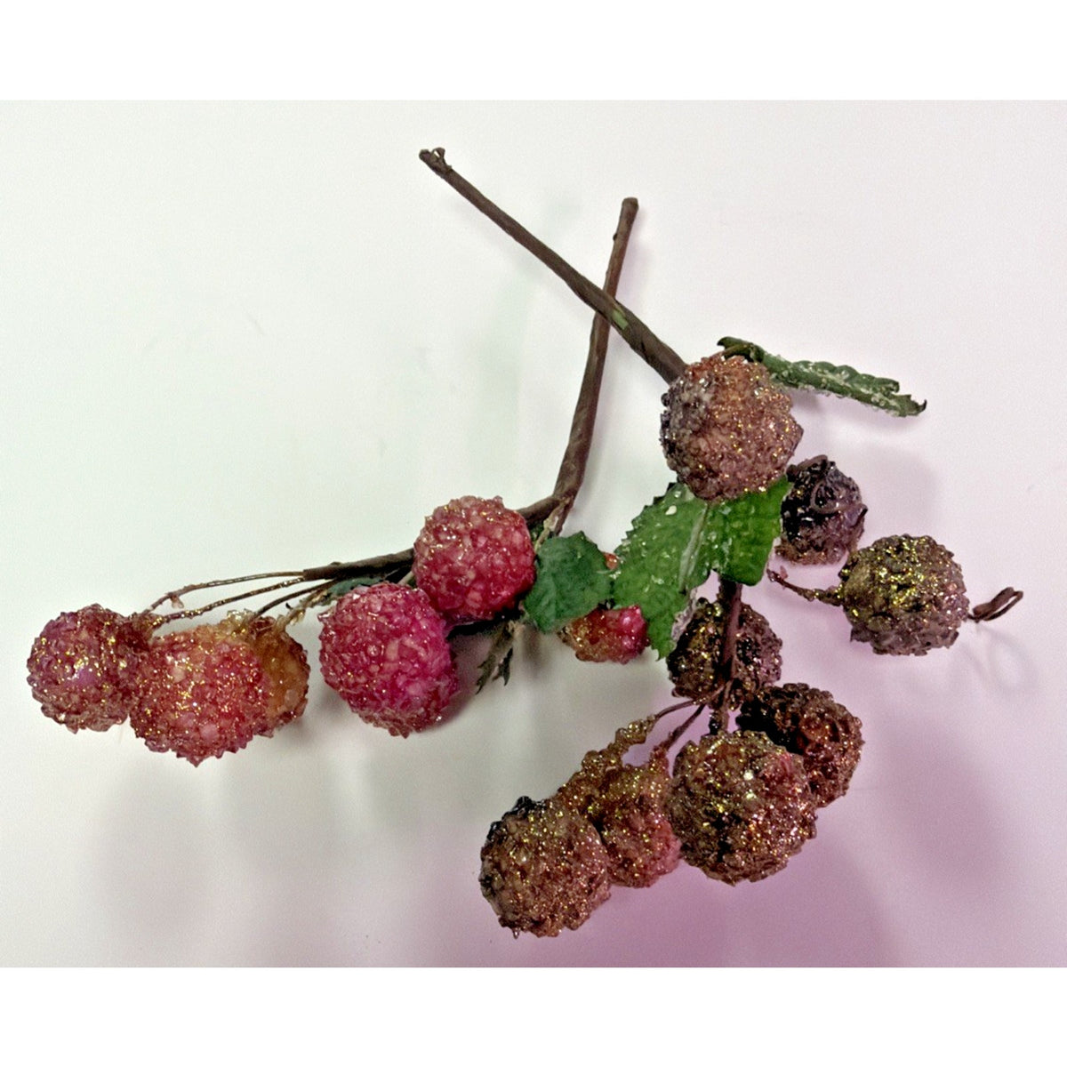 Vintage Lot of 2 Beaded Fruit Berry Grape Stem Picks Sugar Coated Leaf Bouquet